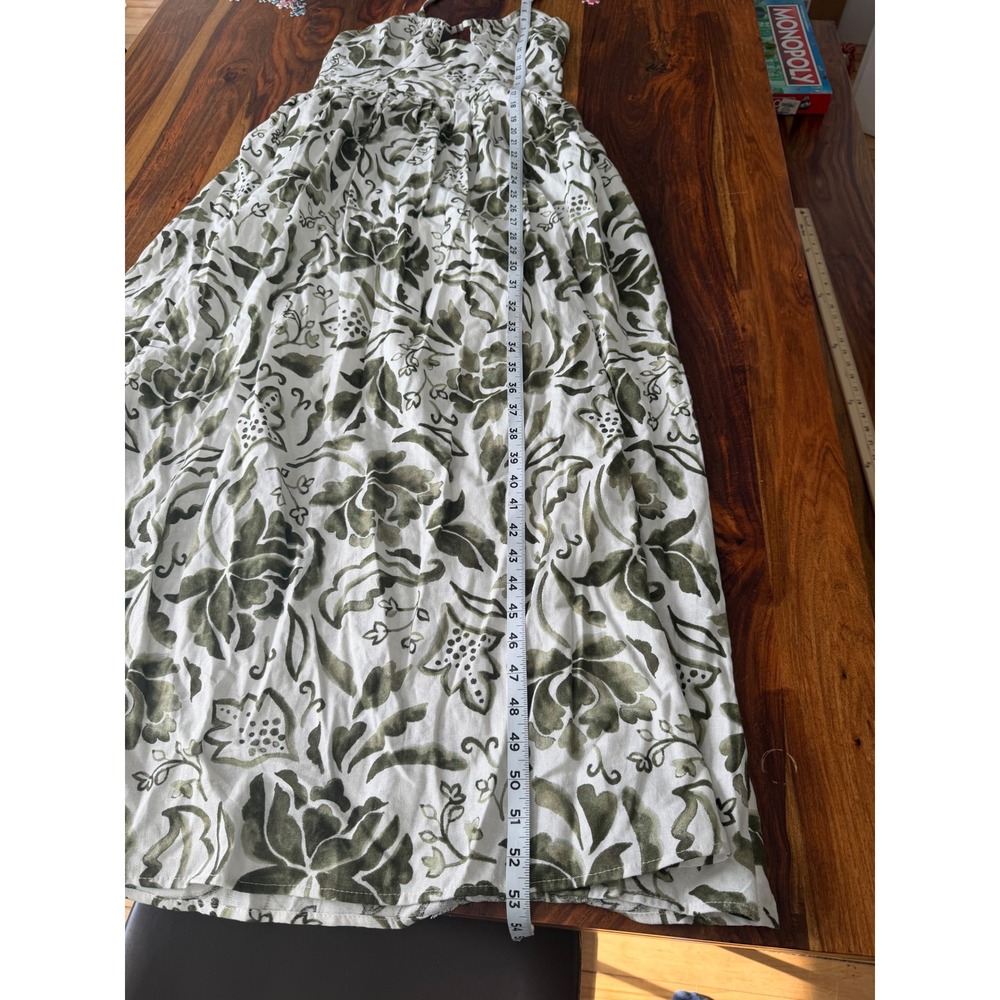 1. STATE Womens S Linen halter Maxi Dress Olive Green Floral White Wedding Guest - Picture 6 of 10